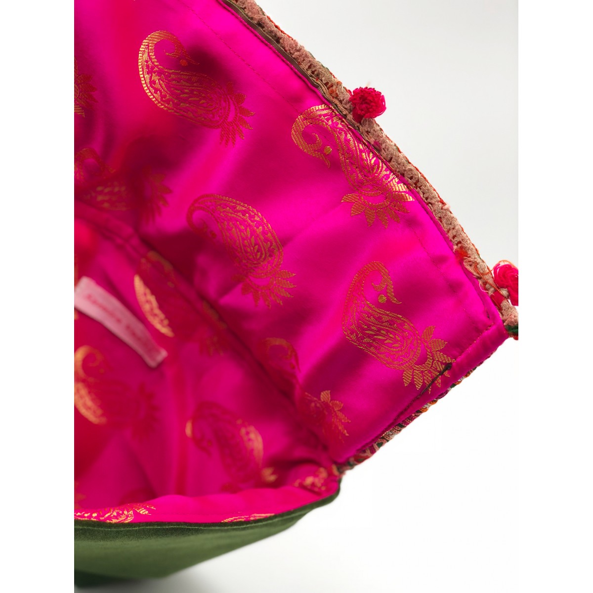 Tribal Clutch With Green Fold Over With Pink Lining
