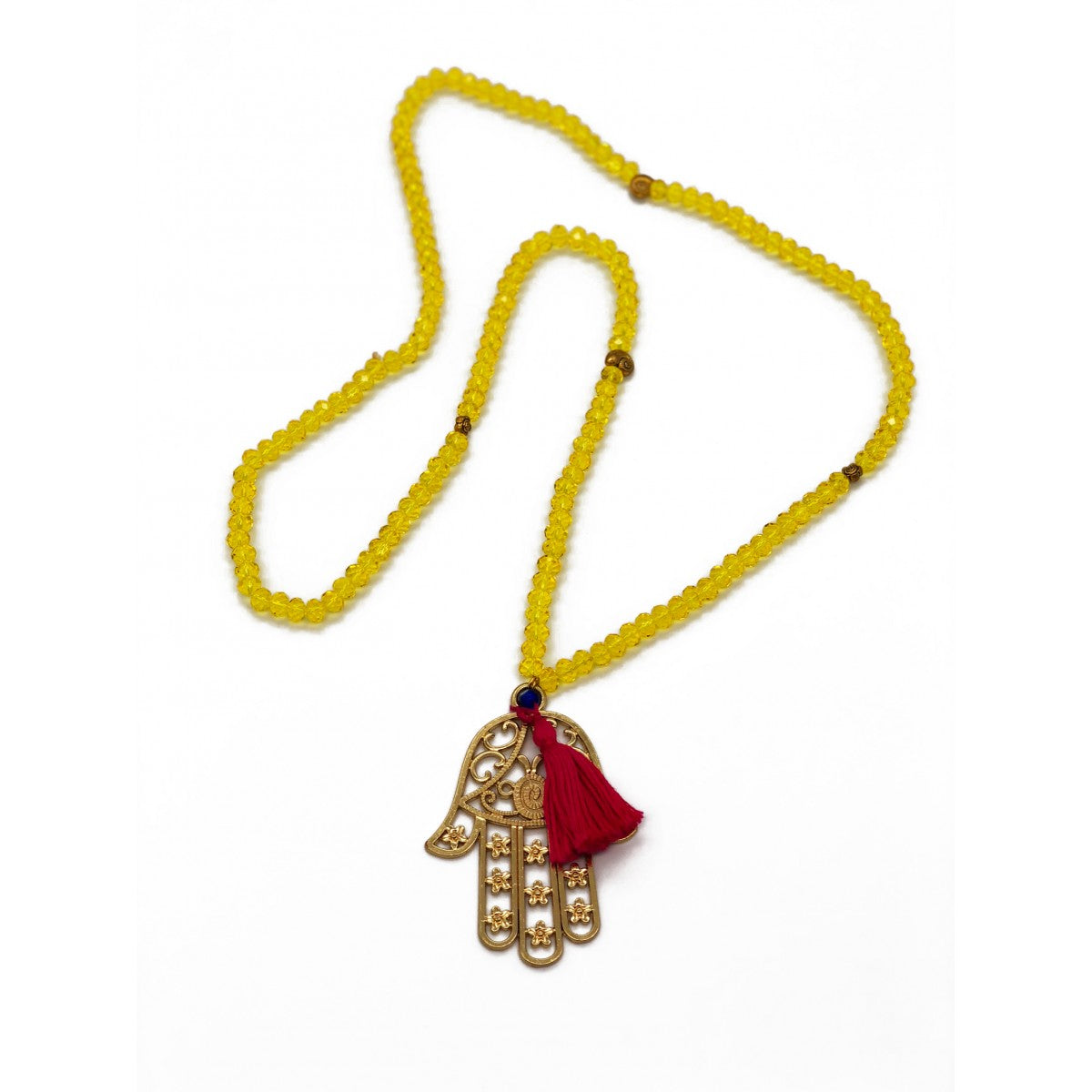 Shiny Yellow Necklace With Gold Hand Motif
