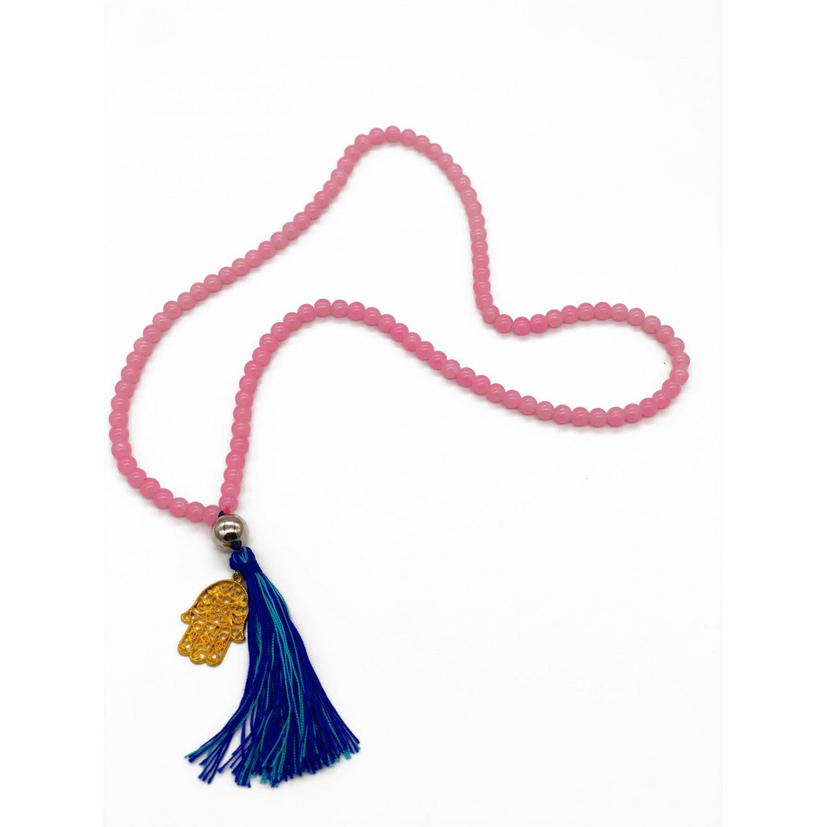 Pink Necklace With Blue Tassel
