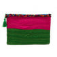 Green And Pink Tribal Clutch With Green Tassel