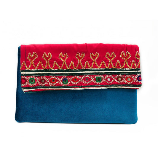 Tribal Clutch With Blue Fold Over