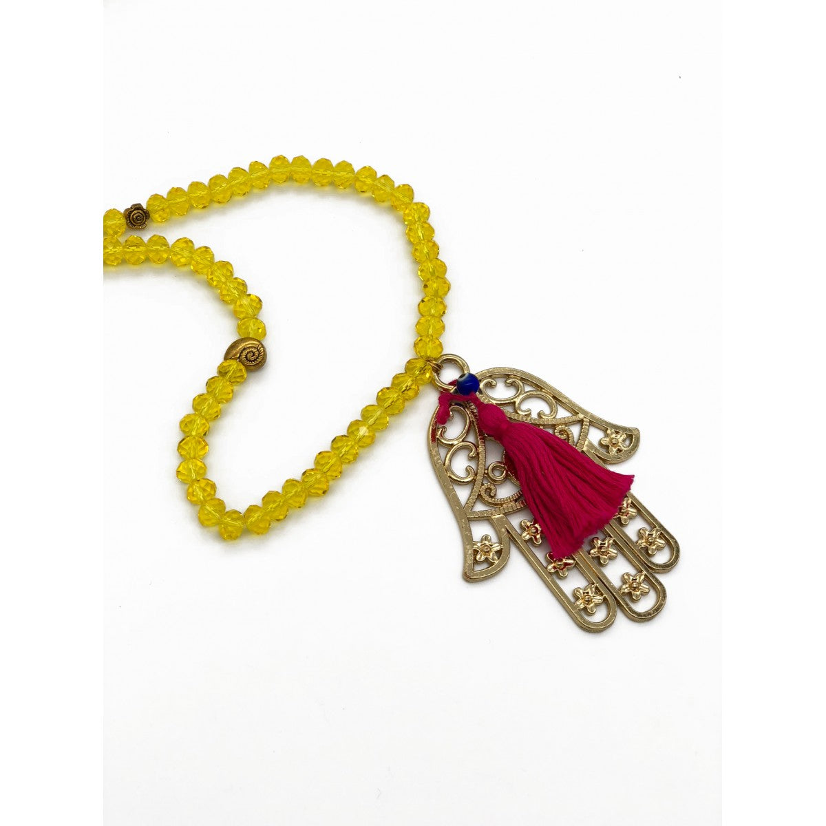 Shiny Yellow Necklace With Gold Hand Motif